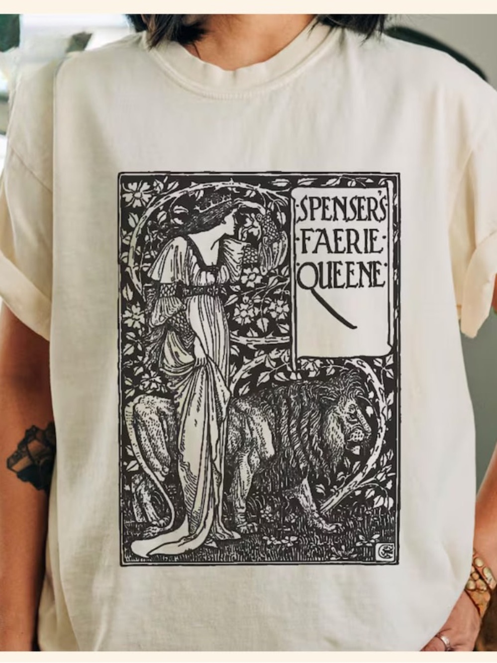 Gildan Cream Vintage Graphic Tee - Spensers Faerie Queene Print